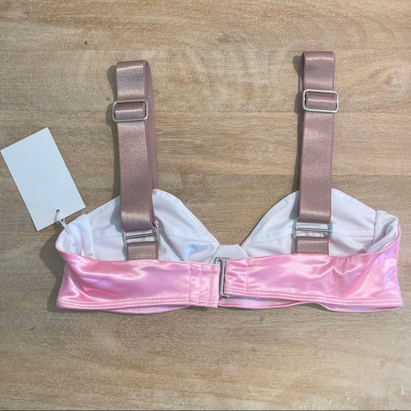 NEW JYORK THE LABEL Pink Satin Adjustable Taupe Strap Bikini Swimwear XS/S - Picture 6 of 12